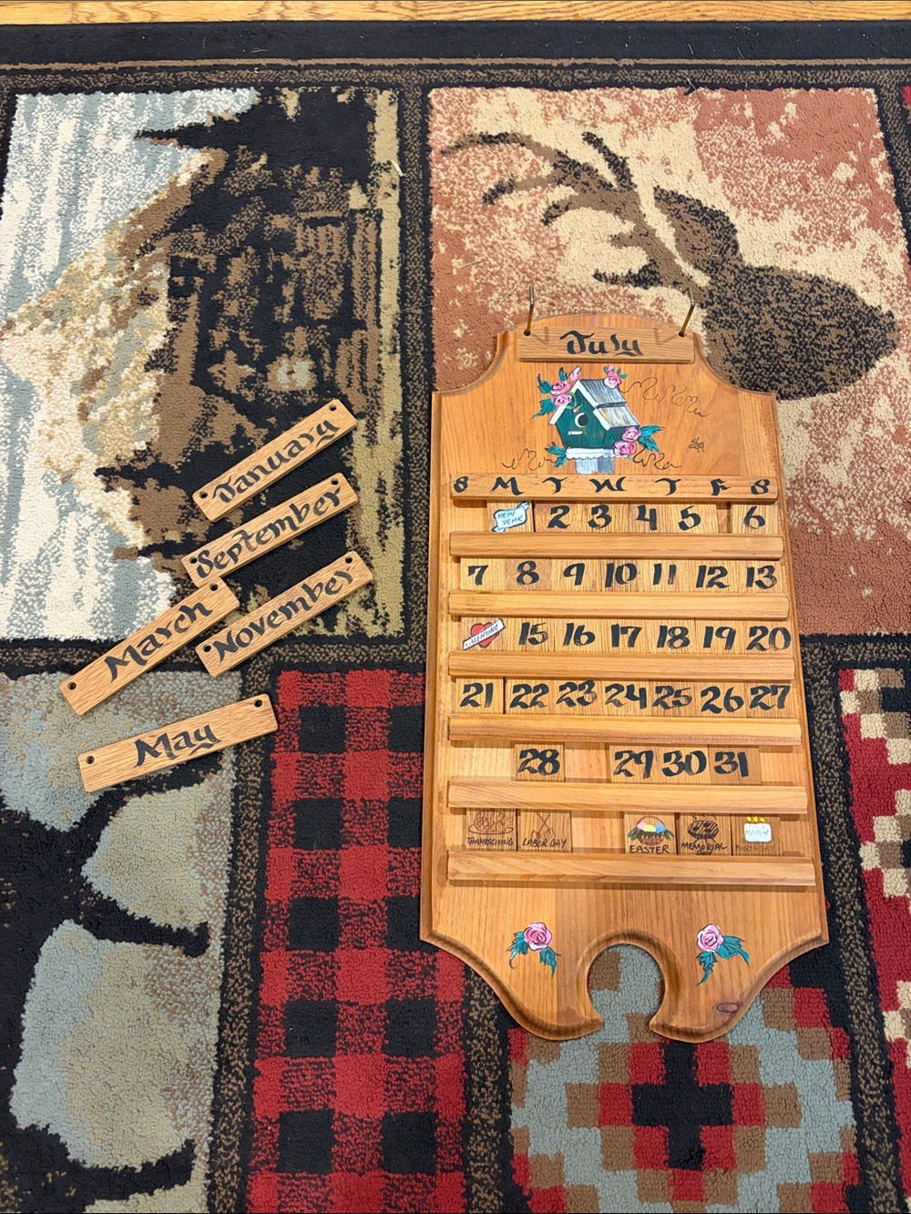 Vintage perpetual wooden wall calendar